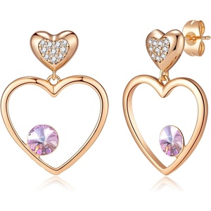 image:imageEVEVIC Austrian Crystal Double Gold Heart Dangle Earrings for Women 14K Gold Plated Hypoallergenic drop Earring Jewelry GiftVitrail Light