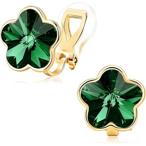 image:imageEVEVIC Austrian Crystal Flower Clip on Earrings for Women Trendy 14K Gold Plated Hypoallergenic Non Pierced Jewelry GiftEmerald Green