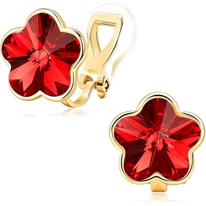 image:imageEVEVIC Austrian Crystal Flower Clip on Earrings for Women Trendy 14K Gold Plated Hypoallergenic Non Pierced Jewelry GiftRed