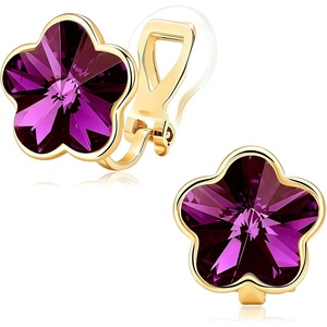 image:imageEVEVIC Austrian Crystal Flower Clip on Earrings for Women Trendy 14K Gold Plated Hypoallergenic Non Pierced Jewelry GiftTanzanite