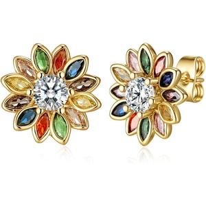 image:imageEVEVIC Austrian Crystal Flower Stud Earrings for Women Fashion 14K Gold Plated Hypoallergenic JewelryColorful Main Crystal