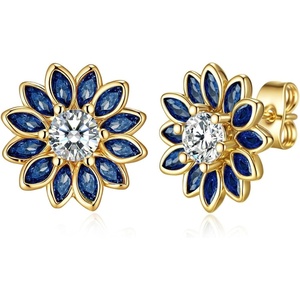 image:imageEVEVIC Austrian Crystal Flower Stud Earrings for Women Fashion 14K Gold Plated Hypoallergenic JewelryDark Blue Main Crystal
