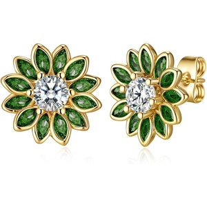 image:imageEVEVIC Austrian Crystal Flower Stud Earrings for Women Fashion 14K Gold Plated Hypoallergenic JewelryGreen Main Crystal