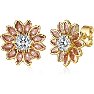 image:imageEVEVIC Austrian Crystal Flower Stud Earrings for Women Fashion 14K Gold Plated Hypoallergenic JewelryPink Main Crystal