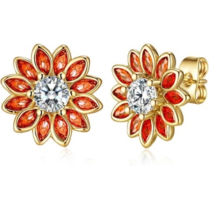 image:imageEVEVIC Austrian Crystal Flower Stud Earrings for Women Fashion 14K Gold Plated Hypoallergenic JewelryRed Main Crystal