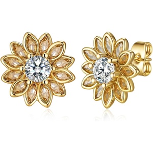 image:imageEVEVIC Austrian Crystal Flower Stud Earrings for Women Fashion 14K Gold Plated Hypoallergenic JewelryYellow Main Crystal