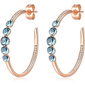 image:imageEVEVIC Austrian Crystal Half Hoop Earrings for Women Trendy 14K Rose Gold Plated Large Hoops Earring Jewelry GiftAquamarine
