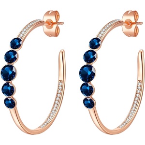 image:imageEVEVIC Austrian Crystal Half Hoop Earrings for Women Trendy 14K Rose Gold Plated Large Hoops Earring Jewelry GiftBlue