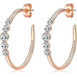 image:imageEVEVIC Austrian Crystal Half Hoop Earrings for Women Trendy 14K Rose Gold Plated Large Hoops Earring Jewelry GiftWhite Clear