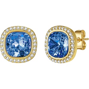 image:imageEVEVIC Austrian Crystal Halo Square Stud Earrings for Women 14K Gold Plated Birthstone Earring Hypoallergenic Jewelry GiftsDark BlueSept
