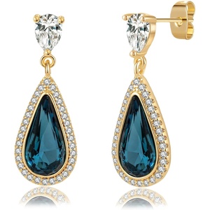 image:imageEVEVIC Austrian Crystal Halo Teardrop Dangle Drop Earrings for Women 14K Gold Plated Jewelry GiftsDark Blue