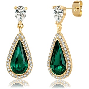 image:imageEVEVIC Austrian Crystal Halo Teardrop Dangle Drop Earrings for Women 14K Gold Plated Jewelry GiftsEmerald