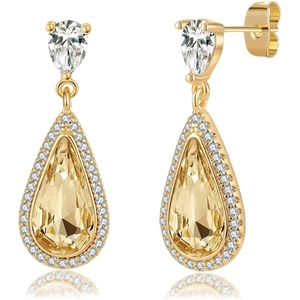 image:imageEVEVIC Austrian Crystal Halo Teardrop Dangle Drop Earrings for Women 14K Gold Plated Jewelry GiftsLight Topaz