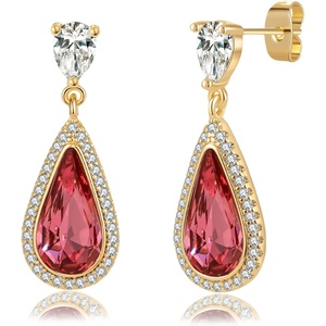 image:imageEVEVIC Austrian Crystal Halo Teardrop Dangle Drop Earrings for Women 14K Gold Plated Jewelry GiftsPink