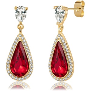 image:imageEVEVIC Austrian Crystal Halo Teardrop Dangle Drop Earrings for Women 14K Gold Plated Jewelry GiftsRed