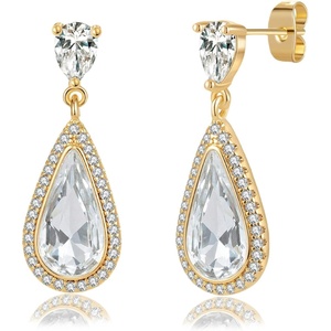 image:imageEVEVIC Austrian Crystal Halo Teardrop Dangle Drop Earrings for Women 14K Gold Plated Jewelry GiftsWhite Clear