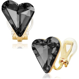 image:imageEVEVIC Austrian Crystal Heart Clip on Earrings for Women Trendy 14K Gold Plated Hypoallergenic Non Piercing Comfortable Earrings Jewelry GiftBlack