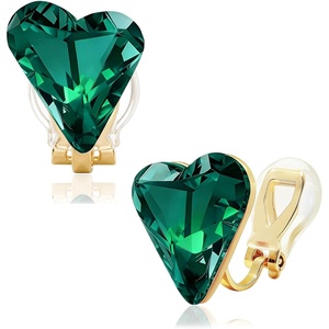 image:imageEVEVIC Austrian Crystal Heart Clip on Earrings for Women Trendy 14K Gold Plated Hypoallergenic Non Piercing Comfortable Earrings Jewelry GiftEmerald Green