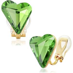 image:imageEVEVIC Austrian Crystal Heart Clip on Earrings for Women Trendy 14K Gold Plated Hypoallergenic Non Piercing Comfortable Earrings Jewelry GiftFern Green