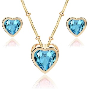 image:imageEVEVIC Austrian Crystal Heart Pendant Necklace Earrings for Women 14K Gold Plated Hypoallergenic Jewelry SetAquamarine