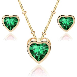 image:imageEVEVIC Austrian Crystal Heart Pendant Necklace Earrings for Women 14K Gold Plated Hypoallergenic Jewelry SetEmerald