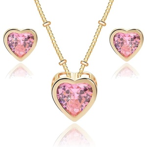 image:imageEVEVIC Austrian Crystal Heart Pendant Necklace Earrings for Women 14K Gold Plated Hypoallergenic Jewelry SetPink