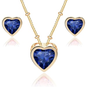 image:imageEVEVIC Austrian Crystal Heart Pendant Necklace Earrings for Women 14K Gold Plated Hypoallergenic Jewelry SetSapphire