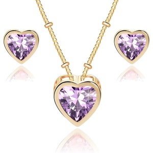image:imageEVEVIC Austrian Crystal Heart Pendant Necklace Earrings for Women 14K Gold Plated Hypoallergenic Jewelry SetTanzanite
