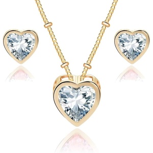 image:imageEVEVIC Austrian Crystal Heart Pendant Necklace Earrings for Women 14K Gold Plated Hypoallergenic Jewelry SetWhite