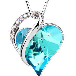 image:imageEVEVIC Austrian Crystal Heart Pendant Necklaces for Women Fashion 14K Gold Plated Dainty Necklace Hypoallergenic JewelryBermuda Blue
