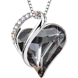 image:imageEVEVIC Austrian Crystal Heart Pendant Necklaces for Women Fashion 14K Gold Plated Dainty Necklace Hypoallergenic JewelryBlack
