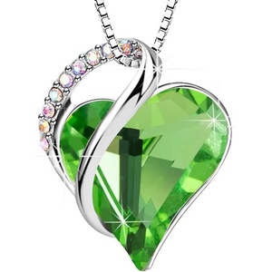 image:imageEVEVIC Austrian Crystal Heart Pendant Necklaces for Women Fashion 14K Gold Plated Dainty Necklace Hypoallergenic JewelryFern Green