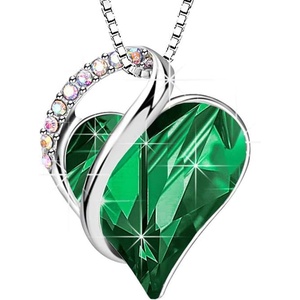 image:imageEVEVIC Austrian Crystal Heart Pendant Necklaces for Women Fashion 14K Gold Plated Dainty Necklace Hypoallergenic JewelryGreen