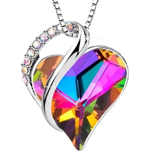 image:imageEVEVIC Austrian Crystal Heart Pendant Necklaces for Women Fashion 14K Gold Plated Dainty Necklace Hypoallergenic JewelryRainbow