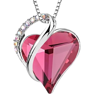 image:imageEVEVIC Austrian Crystal Heart Pendant Necklaces for Women Fashion 14K Gold Plated Dainty Necklace Hypoallergenic JewelryRose Pink