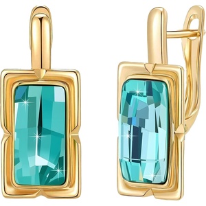 image:imageEVEVIC Austrian Crystal Leverback Earrings for Women Baguette Crystal Drop Earrings 14K Rose Gold Plated Hypoallergenic Jewelry GiftAquamarine