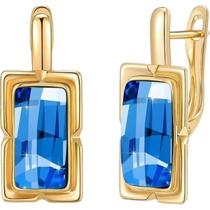 image:imageEVEVIC Austrian Crystal Leverback Earrings for Women Baguette Crystal Drop Earrings 14K Rose Gold Plated Hypoallergenic Jewelry GiftBermuda Blue