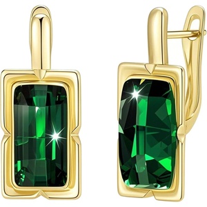 image:imageEVEVIC Austrian Crystal Leverback Earrings for Women Baguette Crystal Drop Earrings 14K Rose Gold Plated Hypoallergenic Jewelry GiftEmerald Green