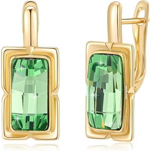 image:imageEVEVIC Austrian Crystal Leverback Earrings for Women Baguette Crystal Drop Earrings 14K Rose Gold Plated Hypoallergenic Jewelry GiftFern Green