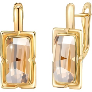 image:imageEVEVIC Austrian Crystal Leverback Earrings for Women Baguette Crystal Drop Earrings 14K Rose Gold Plated Hypoallergenic Jewelry GiftLight Topaz