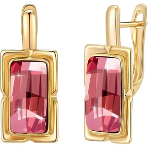 image:imageEVEVIC Austrian Crystal Leverback Earrings for Women Baguette Crystal Drop Earrings 14K Rose Gold Plated Hypoallergenic Jewelry GiftPink