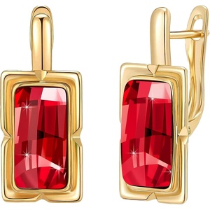 image:imageEVEVIC Austrian Crystal Leverback Earrings for Women Baguette Crystal Drop Earrings 14K Rose Gold Plated Hypoallergenic Jewelry GiftRed