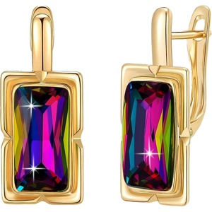 image:imageEVEVIC Austrian Crystal Leverback Earrings for Women Baguette Crystal Drop Earrings 14K Rose Gold Plated Hypoallergenic Jewelry GiftVitrail Medium