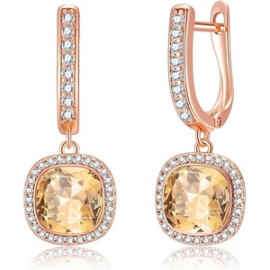 image:imageEVEVIC Austrian Crystal Leverback Square Cushion Halo Dangle Huggie Earrings for Women 14K Gold Plated Hypoallergenic Jewelry GiftLight Topaz