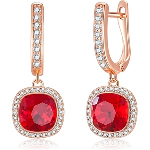 image:imageEVEVIC Austrian Crystal Leverback Square Cushion Halo Dangle Huggie Earrings for Women 14K Gold Plated Hypoallergenic Jewelry GiftRed
