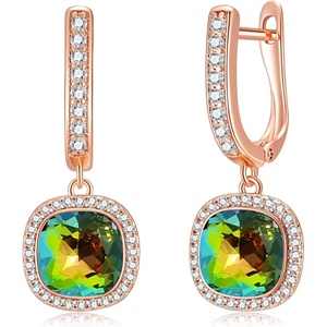 image:imageEVEVIC Austrian Crystal Leverback Square Cushion Halo Dangle Huggie Earrings for Women 14K Gold Plated Hypoallergenic Jewelry GiftVitrail Medium