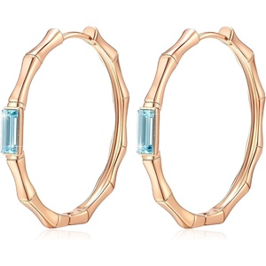 image:imageEVEVIC Austrian Crystal Lightweight Bamboo Gold Hoop Earrings for Women 14K Rose Gold Plated Hypoallergenic Earring Jewelry GiftAquamarine