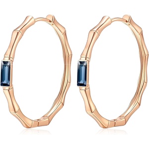 image:imageEVEVIC Austrian Crystal Lightweight Bamboo Gold Hoop Earrings for Women 14K Rose Gold Plated Hypoallergenic Earring Jewelry GiftDark Blue