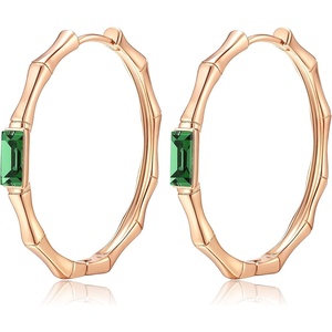 image:imageEVEVIC Austrian Crystal Lightweight Bamboo Gold Hoop Earrings for Women 14K Rose Gold Plated Hypoallergenic Earring Jewelry GiftGreen