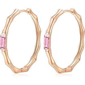 image:imageEVEVIC Austrian Crystal Lightweight Bamboo Gold Hoop Earrings for Women 14K Rose Gold Plated Hypoallergenic Earring Jewelry GiftPink